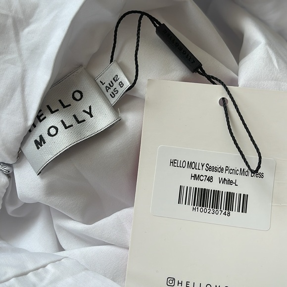 HELLO MOLLY Seaside Picnic Midi Dress White Size Large NEW - Picture 10 of 10